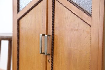 レトロ家具　アンティーク レトロなデザインのダイヤガラス本箱(収納棚・ブックケース)