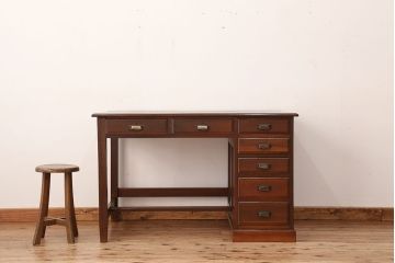 アンティーク家具　大正ロマン　最高級　総ナラ材　上質で大振りな片袖机(テーブル/デスク)