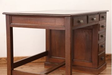アンティーク家具　大正ロマン　最高級　総ナラ材　上質で大振りな片袖机(テーブル/デスク)