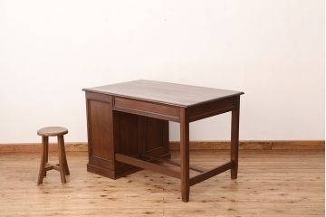 アンティーク家具　大正ロマン　最高級　総ナラ材　上質で大振りな片袖机(テーブル/デスク)
