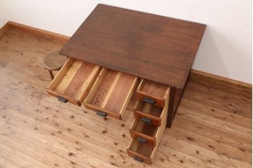 アンティーク家具　アンティーク　古い木のカウンター式片袖机(テーブル/作業台)