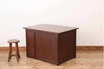 アンティーク家具　アンティーク　古い木のカウンター式片袖机(テーブル/作業台)