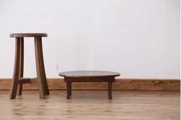 アンティーク家具　アンティーク　古い栓材の小さな丸ちゃぶ台