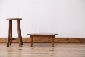 アンティーク家具　アンティーク　古い栓材の小さな丸ちゃぶ台