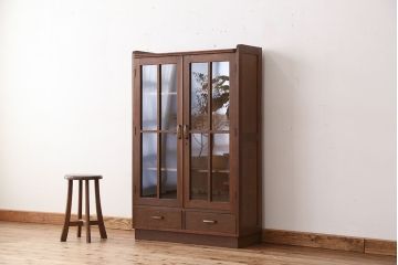 レトロ家具　昭和レトロ　古いナラ材の大振りな本箱(ブックケース/収納棚)