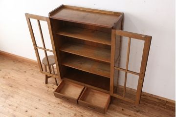 レトロ家具　昭和レトロ　古いナラ材の大振りな本箱(ブックケース/収納棚)