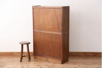 レトロ家具　昭和レトロ　古いナラ材の大振りな本箱(ブックケース/収納棚)
