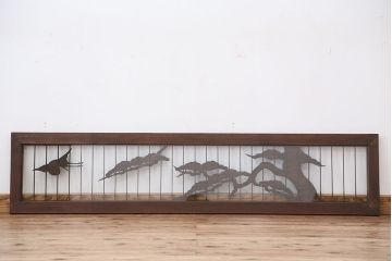 古民具・骨董　松に鶴　彫刻欄間(ガラス入り)(明り取り)