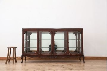 定価約35万　中古　海外製　高級チーク材　カービングガラスケース(ショーケース)
