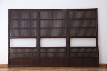 古民具・骨董　上質で繊細なダイヤガラス入り裏ガラス格子戸3枚セット