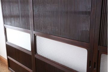 古民具・骨董　上質で繊細なダイヤガラス入り裏ガラス格子戸3枚セット