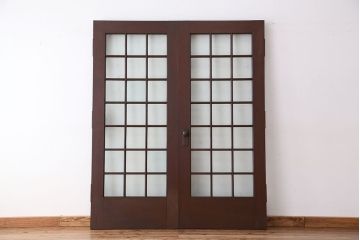 大正ロマン チーク材 国産 重厚で上質な両開きドア1対(扉)