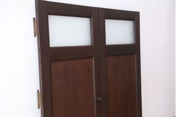 アンティーク 古い洋館の上質なモールガラス両開きドア1対(扉)