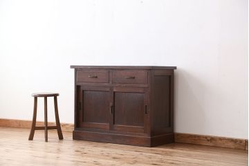 アンティーク家具　アンティーク　古いナラ材の上質なキッチンキャビネット(収納棚、食器棚)