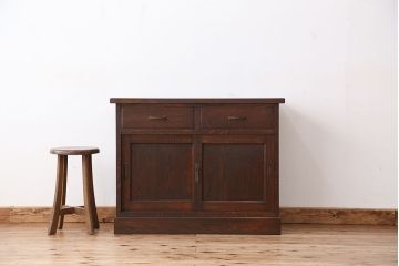 アンティーク家具　アンティーク　古いナラ材の上質なキッチンキャビネット(収納棚、食器棚)