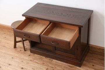 アンティーク家具　アンティーク　古いナラ材の上質なキッチンキャビネット(収納棚、食器棚)