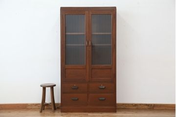 アンティーク家具　アンティーク　背の高い上質なモールガラス本箱