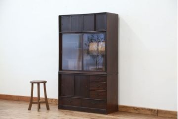 アンティーク家具　アンティーク　前面縞黒檀の二段重ね茶箪笥(茶棚)