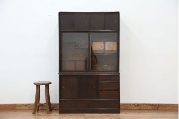 アンティーク家具　アンティーク　前面縞黒檀の二段重ね茶箪笥(茶棚)
