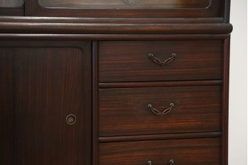 アンティーク家具　アンティーク　前面縞黒檀の二段重ね茶箪笥(茶棚)