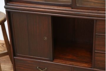 アンティーク家具　アンティーク　前面縞黒檀の二段重ね茶箪笥(茶棚)