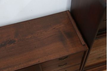 アンティーク家具　アンティーク　前面縞黒檀の二段重ね茶箪笥(茶棚)