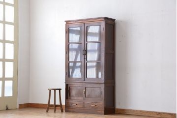 レトロ家具　昭和レトロ　古い木の二段重ね縦型本箱(収納棚/ブックケース)