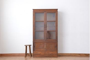 レトロ家具　昭和レトロ　古い木の二段重ね縦型本箱(収納棚/ブックケース)