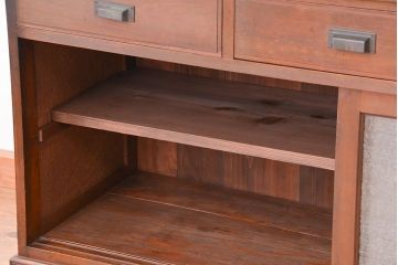 レトロ家具　昭和レトロ　上質な造りの結霜ガラス引き戸キッチン収納棚(食器棚、カウンターテーブル)