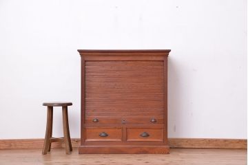 アンティーク家具　アンティーク　総欅材!希少!特注品!　シャッター扉付き戸棚(収納棚、蛇腹)