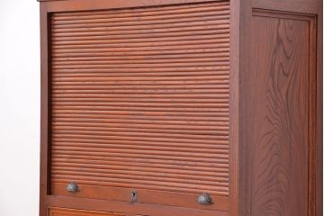 アンティーク家具　アンティーク　総欅材!希少!特注品!　シャッター扉付き戸棚(収納棚、蛇腹)