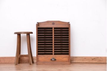 アンティーク家具　アンティーク　古い木の小振りなカルテケース(カードケース、書類棚、図書館、図書室)