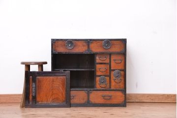 アンティーク家具　古民具・骨董　前面欅材!会津地方の帳場小箪笥(帳場箪笥)