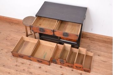 アンティーク家具　古民具・骨董　前面欅材!会津地方の帳場小箪笥(帳場箪笥)