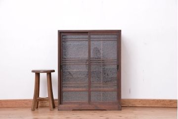 レトロ家具　昭和レトロ　シンプルな結晶ガラス収納棚(下駄箱)
