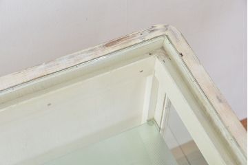 アンティーク家具　アンティーク　丸脚付きシャビーなケビントガラスケース(ショーケース)