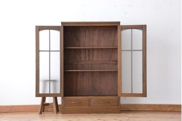 レトロ家具　昭和レトロ　古い木のダイヤガラス扉　本箱(ブックケース/収納棚)