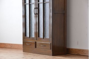 レトロ家具　昭和レトロ　古い木のダイヤガラス扉　本箱(ブックケース/収納棚)