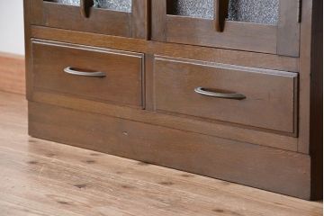 レトロ家具　昭和レトロ　古い木のダイヤガラス扉　本箱(ブックケース/収納棚)