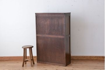 レトロ家具　昭和レトロ　古い木のダイヤガラス扉　本箱(ブックケース/収納棚)