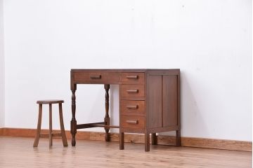 アンティーク家具　大正ロマン　古い木のアンティーク片袖机(テーブル、デスク、在宅ワーク、在宅用)