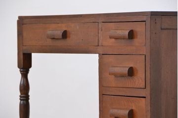 アンティーク家具　大正ロマン　古い木のアンティーク片袖机(テーブル、デスク、在宅ワーク、在宅用)