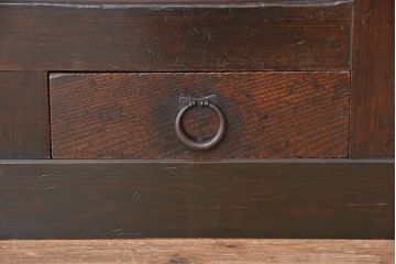 アンティーク家具　古民具・骨董　使い込まれたガラス引き戸三尺水屋箪笥(食器棚、収納棚)
