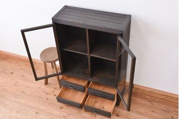 アンティーク家具　アンティーク　古い木のシックなシンプルガラス本箱(収納棚、ブックケース)