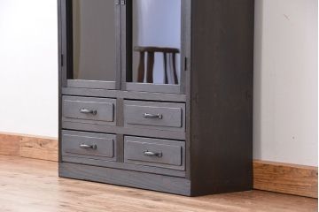 アンティーク家具　アンティーク　古い木のシックなシンプルガラス本箱(収納棚、ブックケース)