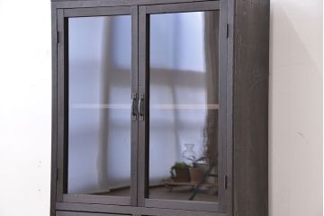 アンティーク家具　アンティーク　古い木のシックなシンプルガラス本箱(収納棚、ブックケース)