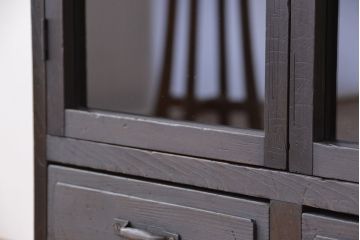 アンティーク家具　アンティーク　古い木のシックなシンプルガラス本箱(収納棚、ブックケース)