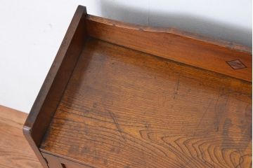 アンティーク家具　大正ロマン　古いナラ材のデザインモールガラス本箱(ブックケース、収納棚)