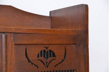 アンティーク家具　大正ロマン　古いナラ材のデザインモールガラス本箱(ブックケース、収納棚)