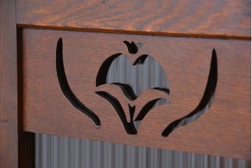 アンティーク家具　大正ロマン　古いナラ材のデザインモールガラス本箱(ブックケース、収納棚)